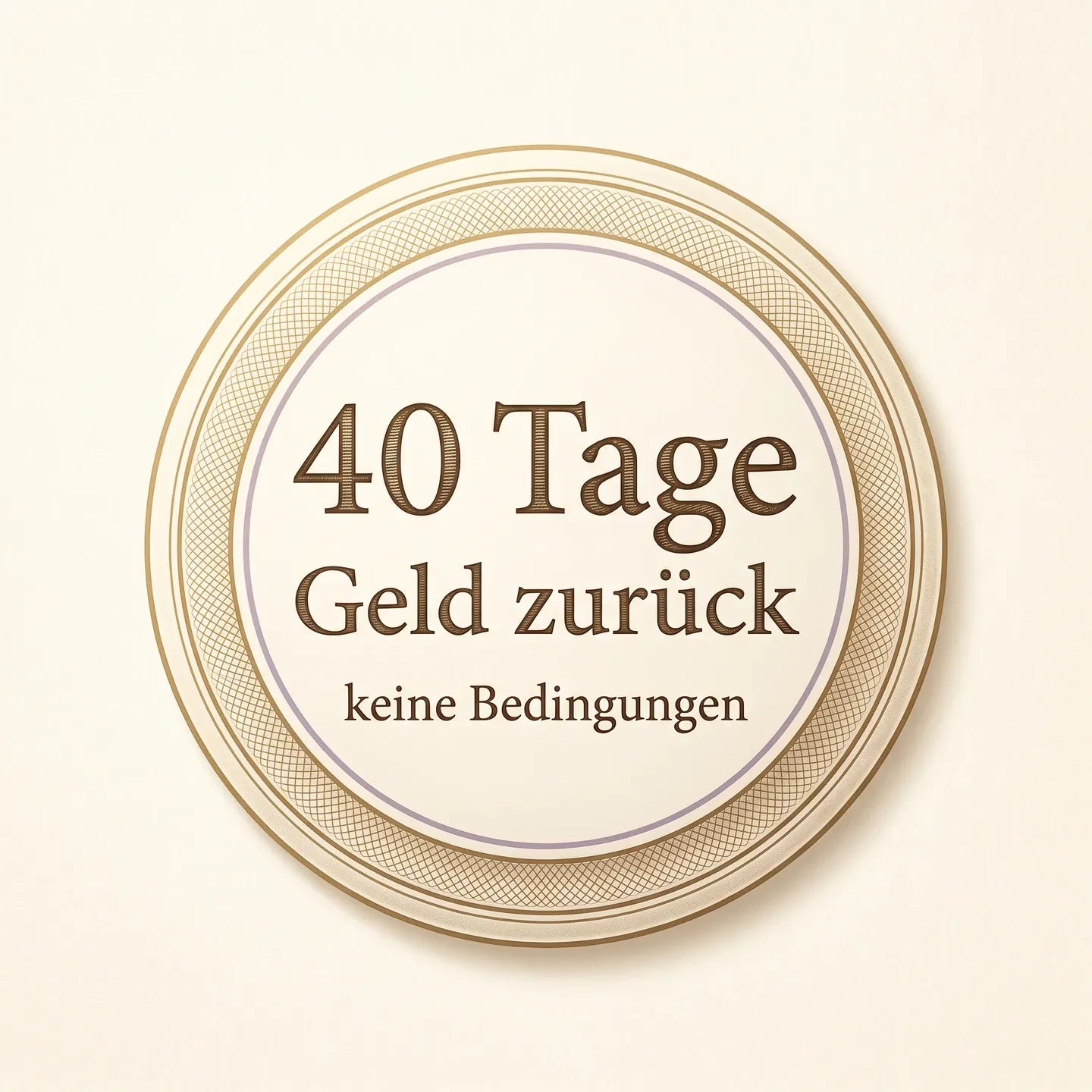 Illustriertes Siegel mit der Aufschrift 40 Tage, Geld zurueck, keine Bedingungen